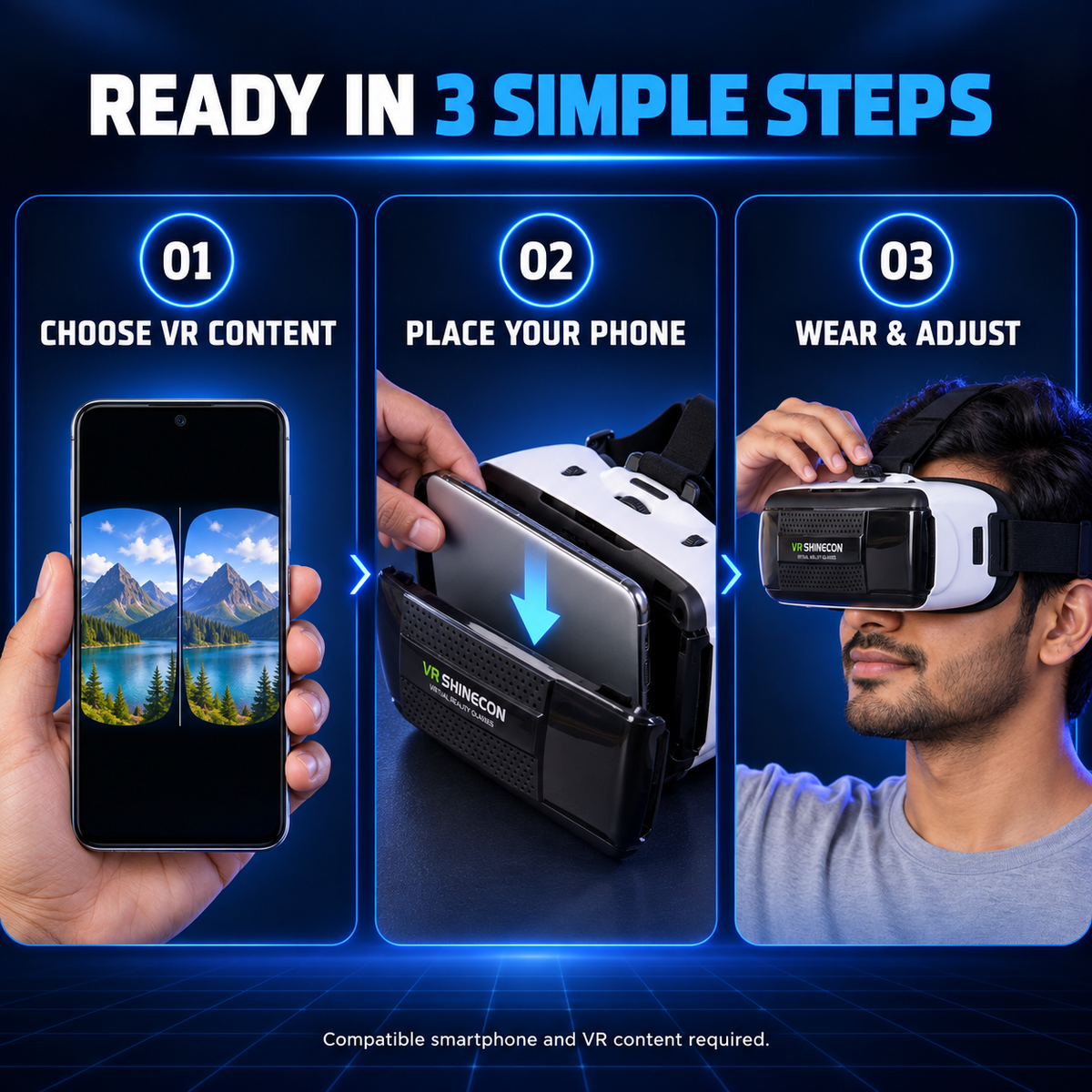 VR SHINECON Smartphone VR Headset for 3D & 360° Viewing