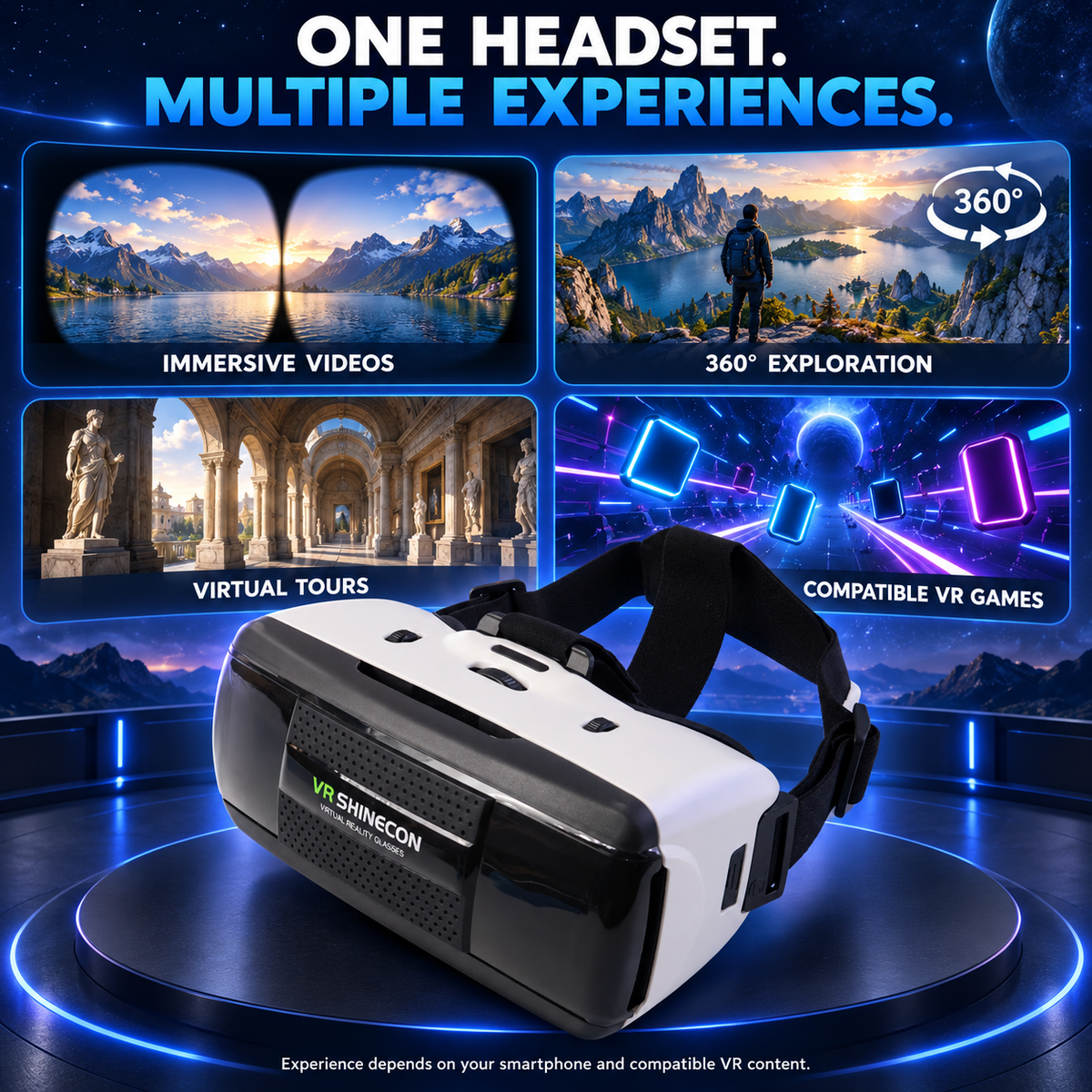 VR SHINECON Smartphone VR Headset for 3D & 360° Viewing