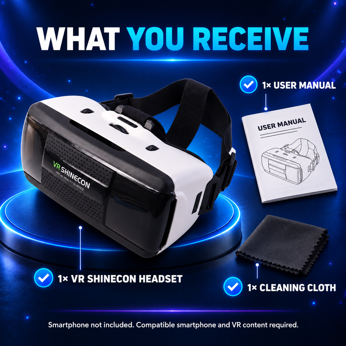 VR SHINECON Smartphone VR Headset for 3D & 360° Viewing