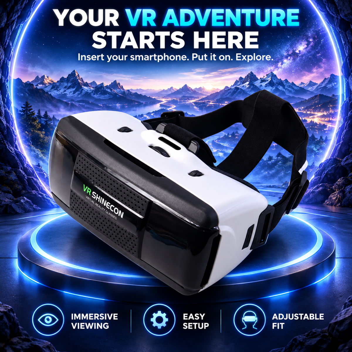 VR SHINECON Smartphone VR Headset for 3D & 360° Viewing